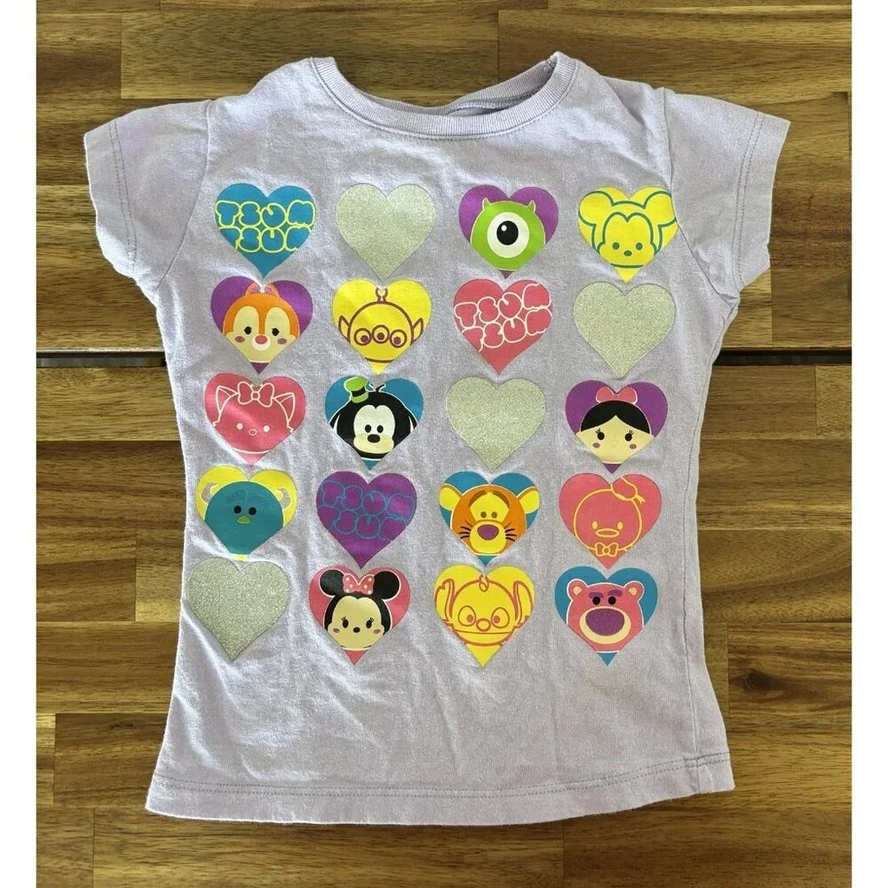 DISNEY Tsum Tsum Short Sleeve Toddler Shirt Size‎ 4 Purple Hearts Vacation Parks